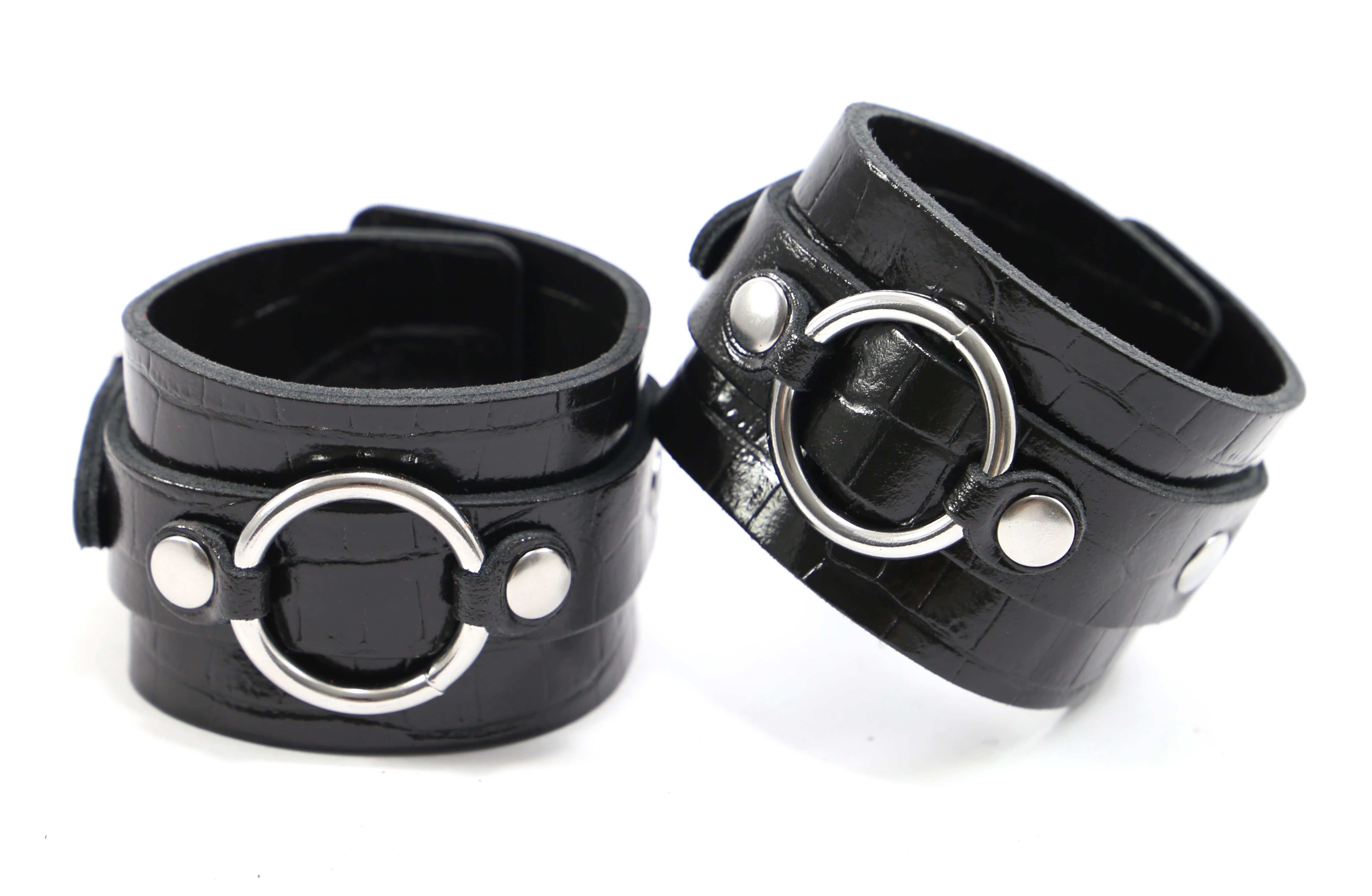 Handfessel Lackleder Kroko Schwarz Breit